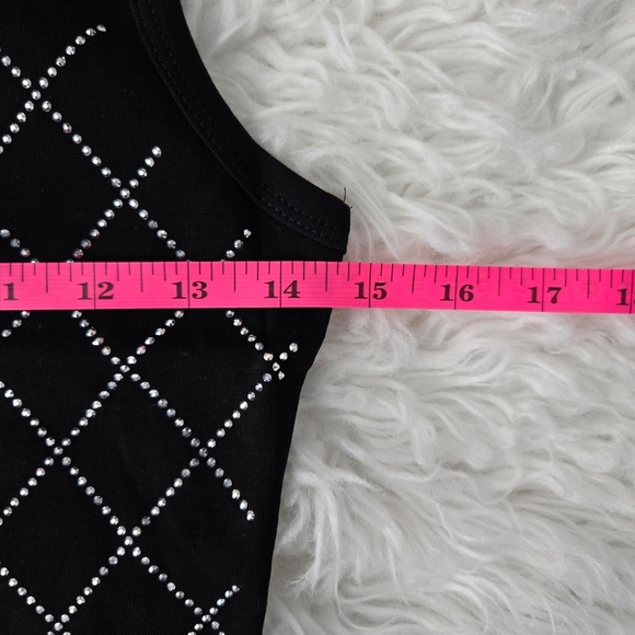 Black Diamond Pattern Tank Top. Black Rhinestone Embellished Fitted Tank Top. Si - Picture 4 of 6